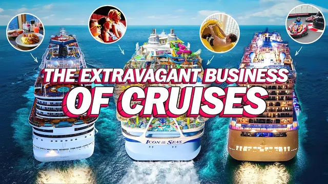 Three cruise ships at sea with 'The Extravagant Business of Cruises'