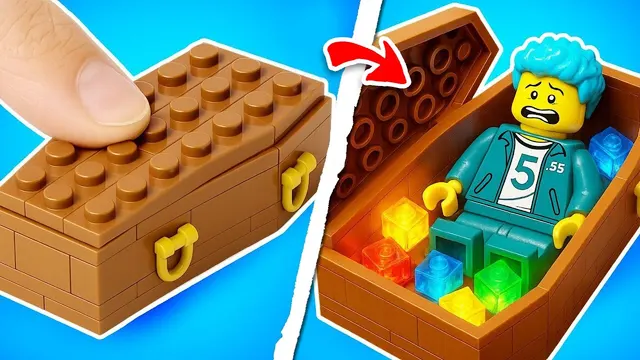 LEGO treasure chest opening to show a Squid Game minifigure
