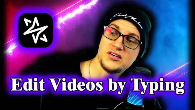 Host in glasses and a beanie beside an app logo with the words Edit Videos by Typing